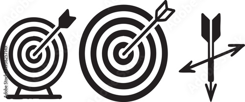 Target Icon Set Black Silhouette Bullseye and Arrow Symbols on Transparent Background