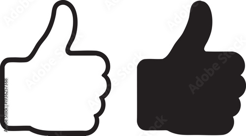 Two thumbs up icons in black and white outline on transparent background