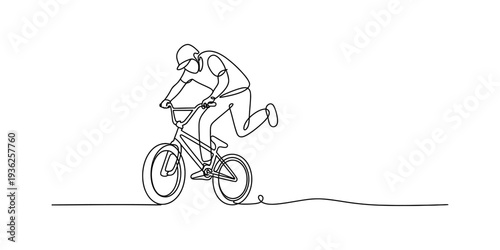 A continuous line drawing of a person performing a bmx bike stunt on a white background Vector, illustration