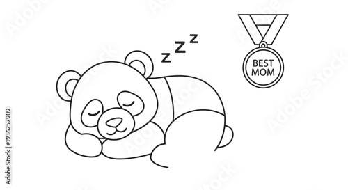Sleeping Panda with Best Mom Medal