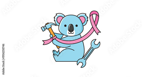 Koala with hammer and wrench for charity awareness