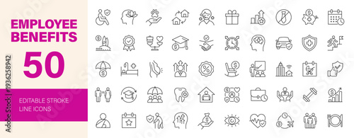 Employee benefits icon set. Editable line icons. Vector illustration.