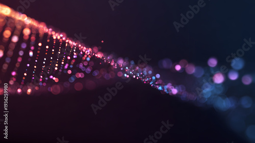 Abstract digital technology concept featuring glowing light trails and particle waves representing data connectivity