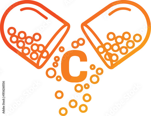 Vitamin C capsule icon with orange gradient, supplement concept, healthcare and nutrition illustration