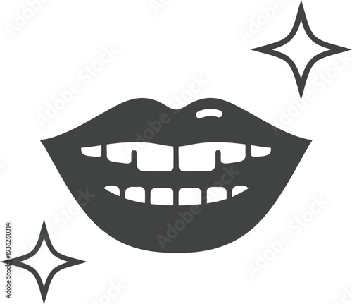 Vector illustration of smiling mouth with sparkling clean teeth, dental hygiene and oral care concept