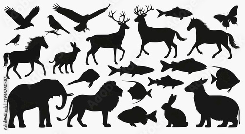 Collection of various animal silhouettes for design and illustration purposes