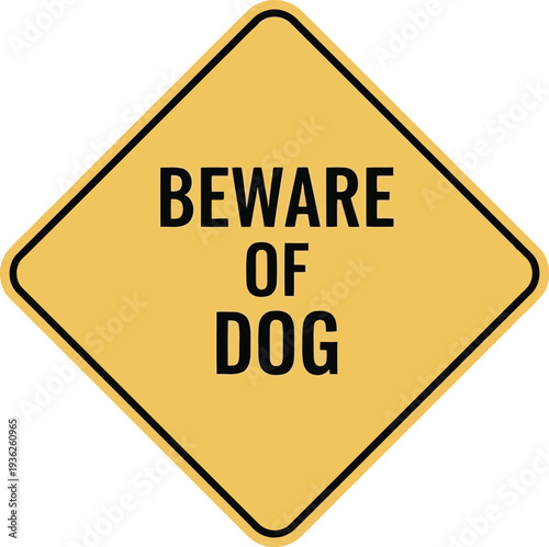 Yellow Beware of Dog Warning Sign for Property Security and Safety Awareness
