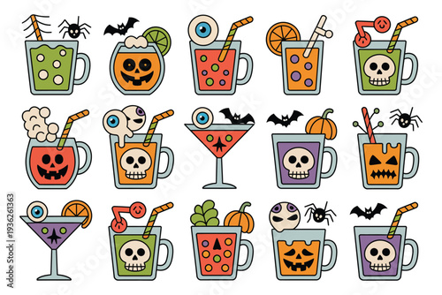 Spooky and fun Halloween cocktails with festive garnishes and creepy decorations.