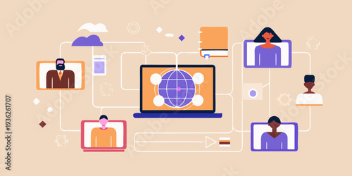 Diverse people connecting through technology and a global network