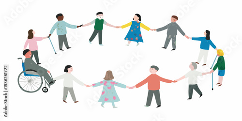 Diverse group of people holding hands in a circle promoting inclusivity