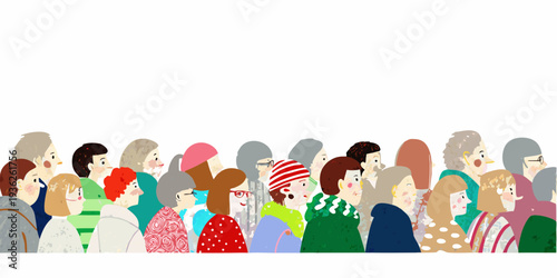 A diverse group of people illustrated in a whimsical flat style