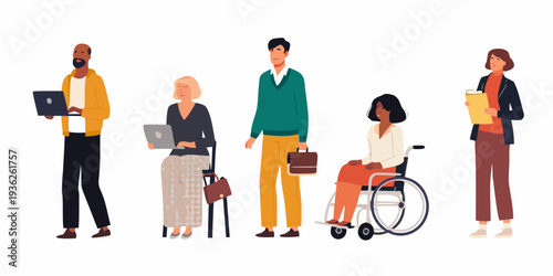 Diverse group of people standing and working in a modern setting