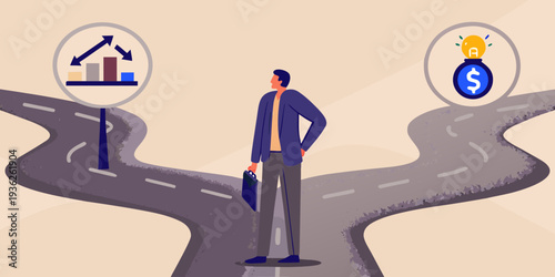 Man at a crossroads choosing between home and financial gain