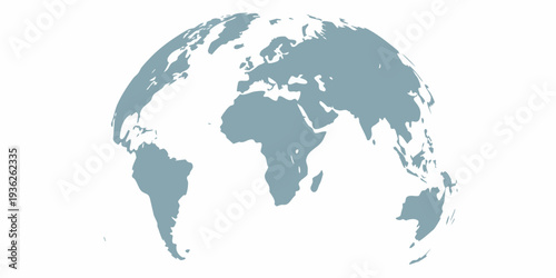 Stylized world globe illustration with continents and oceans depicted in blue