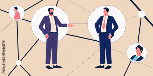 Business professionals connecting and networking within a modern abstract system