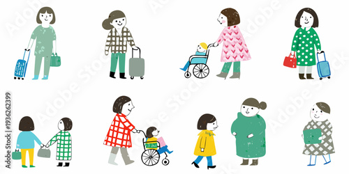 Diverse group of people with luggage and mobility aids traveling