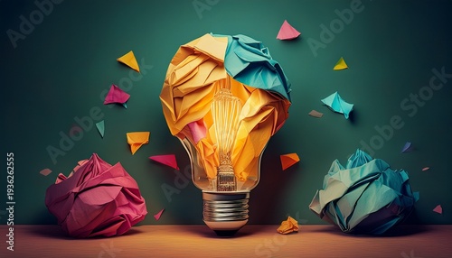 conceptual idea generation with crumpled paper lightbulbs