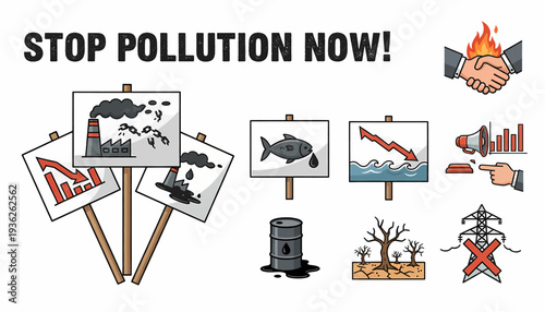 Environmental Pollution Warning Signs and Symbols for Conservation