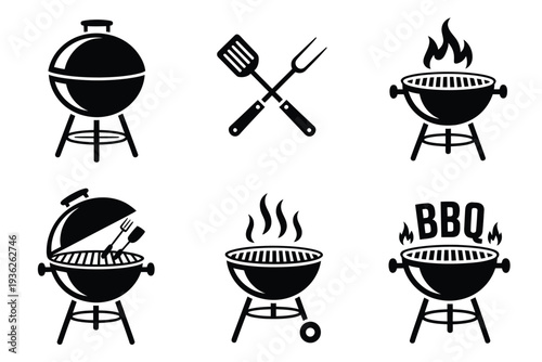 Barbecue grills and cooking utensils for outdoor cooking