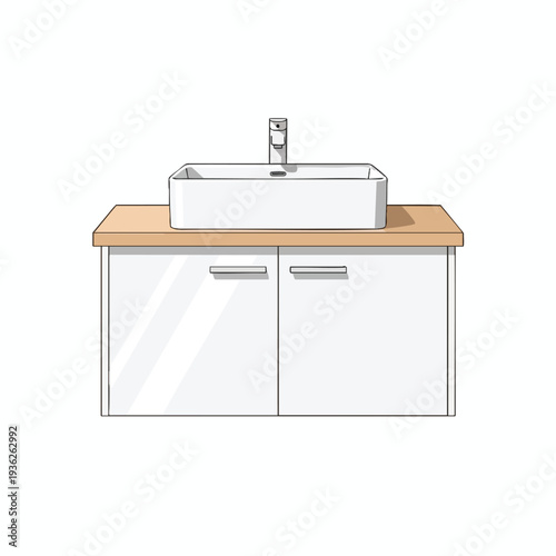 Modern Bathroom Vanity with Sink and Wooden Countertop for Home or Commercial Use