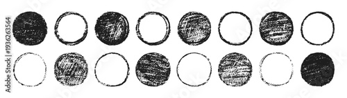 Round brush circle with hand-painted texture, featuring sketchy doodle strokes, grunge effects. Vector illustration.