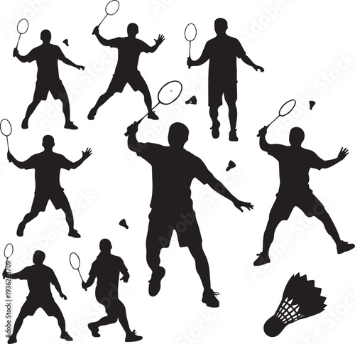 Badminton sport tounament male player silhouette 2. Good use for symbol, logo, web icon, mascot, sign, sticker, or any design you want. Easy to use