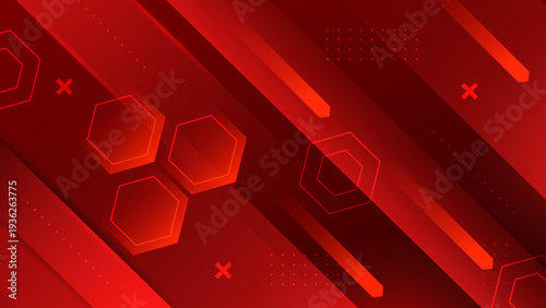 Professional red gradient abstract background featuring glowing hexagons and tech style diagonal shapes for corporate identity or web design