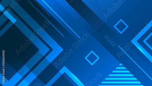 Professional dark blue background featuring abstract geometric squares stripes and glowing elements for corporate presentation