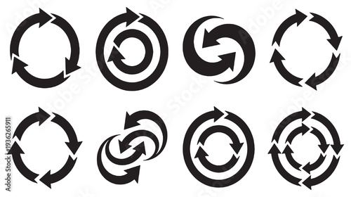 Set of circular arrow icons representing cycles, repetition, and continuous processes in a clean, modern design.