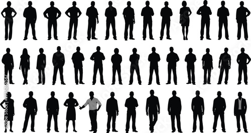 Human silhouettes, individuality concept, selection figure, statistical sampling, standing posture, crowd illustration, diverse people, social identity, group design, lifestyle art