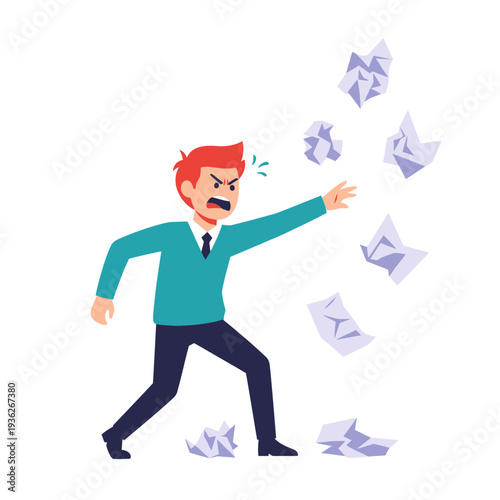 Angry Businessman Throwing Crumpled Paper in Frustration