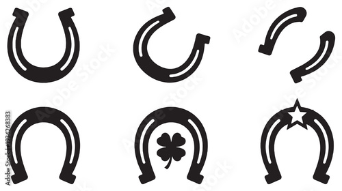 Collection of horseshoe icons and symbols representing luck and good fortune.