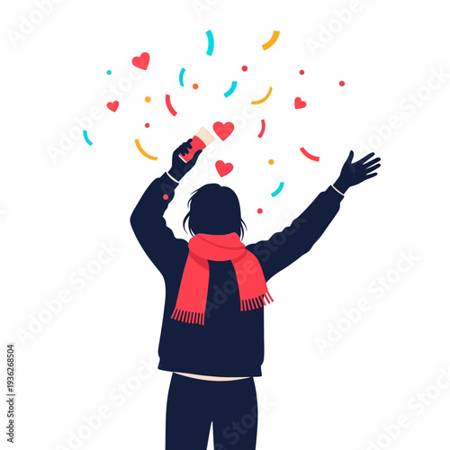 Person Celebrating with Heart Confetti