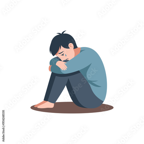 Sad Boy Crying, Feeling Alone and Depressed