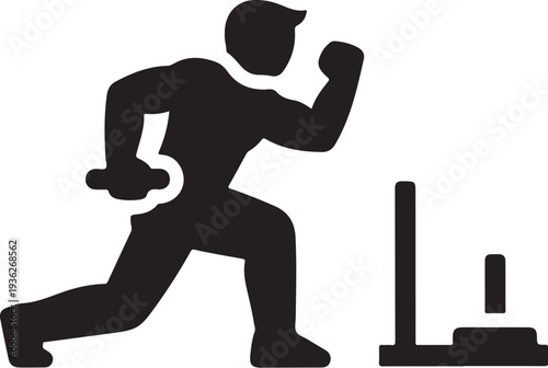 Black silhouette of a man running with dumbbell vector