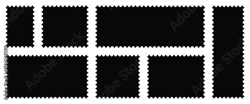 Set of blank postage stamp template. Vector rectangular postage stamp set for graphic design, digital media, mailing services and post offices uses.
