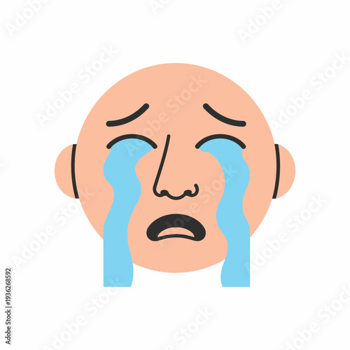 Sad Face Crying Tears Icon Vector Illustration