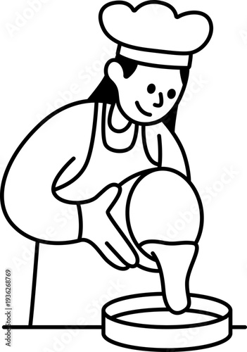 Expert Baker Decorating Cake with Cream and Toppings Vector