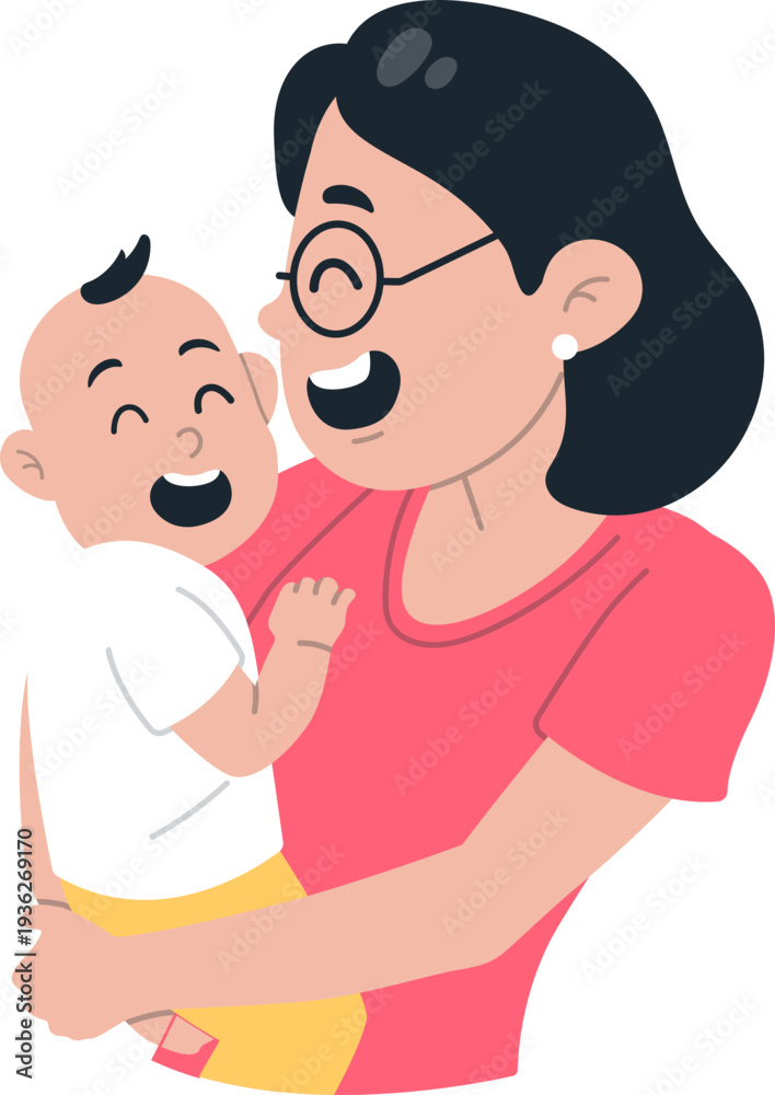 Obraz premium Happy Mother Playing with Baby Cartoon