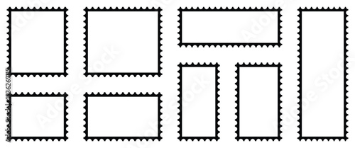 Black border postage stump vector illustration isolated on  white background used as decorative borders for postcards, letters, coupons, mail, messages and shipping services.