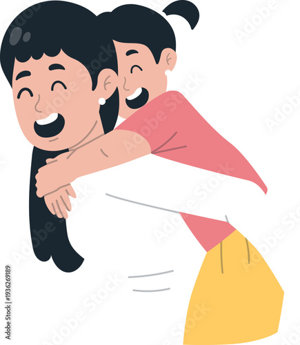 Mother and daughter Sharing Happy Hug Illustration