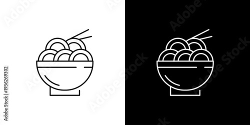 Minimalist line art icon representing a delicious bowl of traditional Asian noodles with chopsticks, ideal for restaurant branding, food apps, or culinary design projects