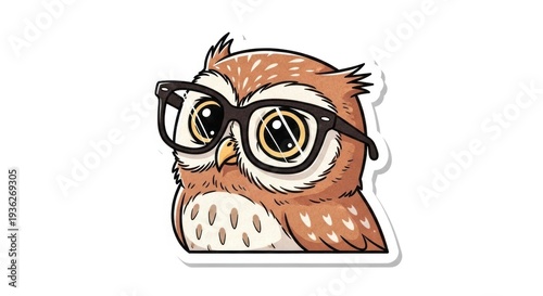Cartoon Owl Wearing Eyeglasses Illustration.