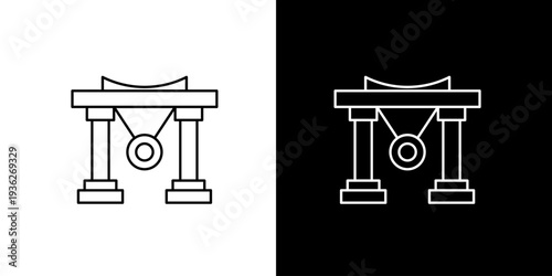 Single icon of stylized ancient monument structure with decorative elements, presented in two contrasting black and white visuals for versatile design application and graphic use