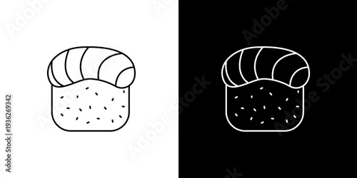 Simple and elegant line art icon of a classic salmon nigiri sushi, representing traditional Japanese cuisine and culinary delights with a minimalist aesthetic