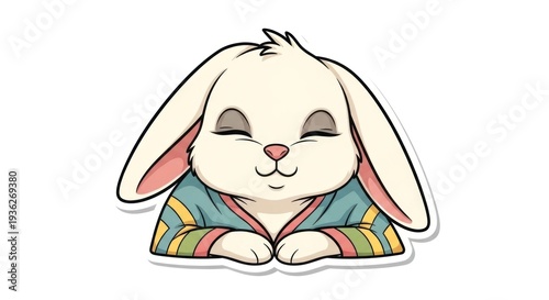 Cartoon Rabbit Wearing Striped Shirt Relaxing.