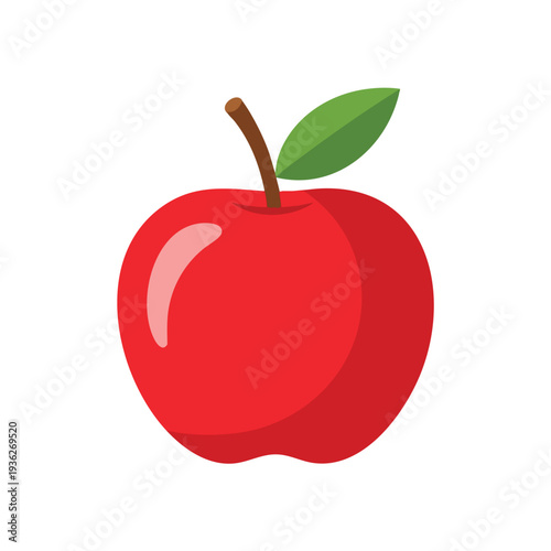 Fresh Red Apple with Green Leaf on a White Background
