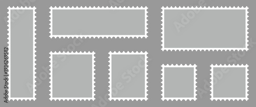 Postage shape stump vector illustration isolated on gray background used as decorative borders for postcards, letters, coupons, mail, messages and shipping services.