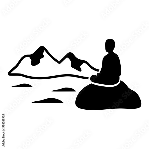 Zen silhouette of a person meditating peacefully against mountains