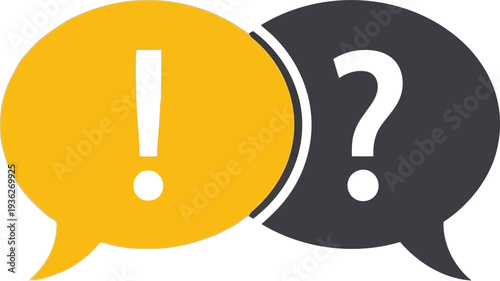 Yellow and Black Speech Bubbles with Exclamation and Question Mark Icons for Communication Concepts